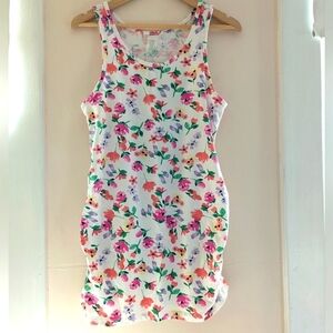 George Maternity Long Top or Tank Dress White Bright Floral Ruched at Hips XLG